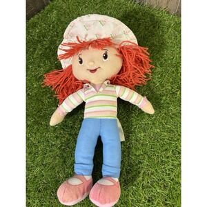 Vintage Rag Doll Red Yarn Hair Strawberry Hat Plush 14"‎ No Tag